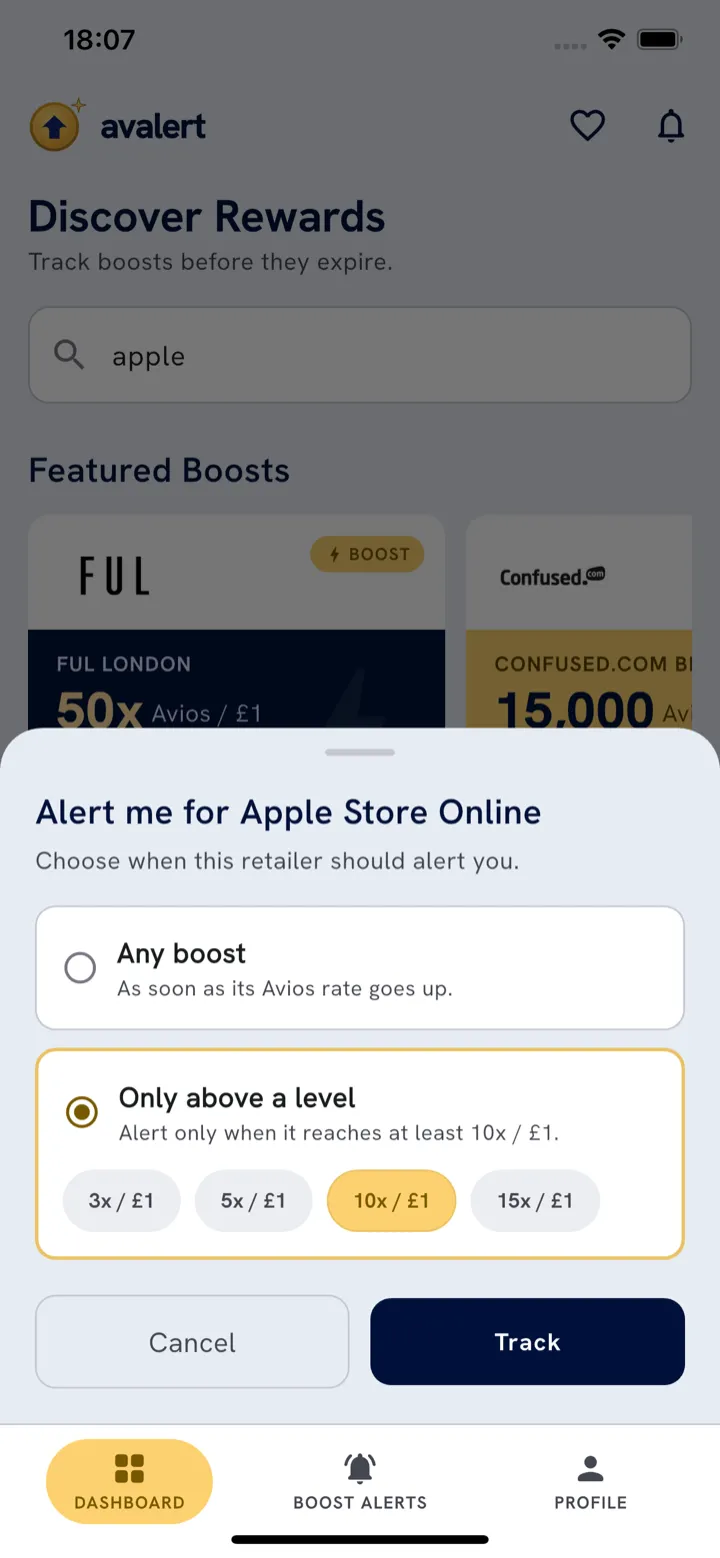 Choosing an alert threshold for a retailer in Avalert
